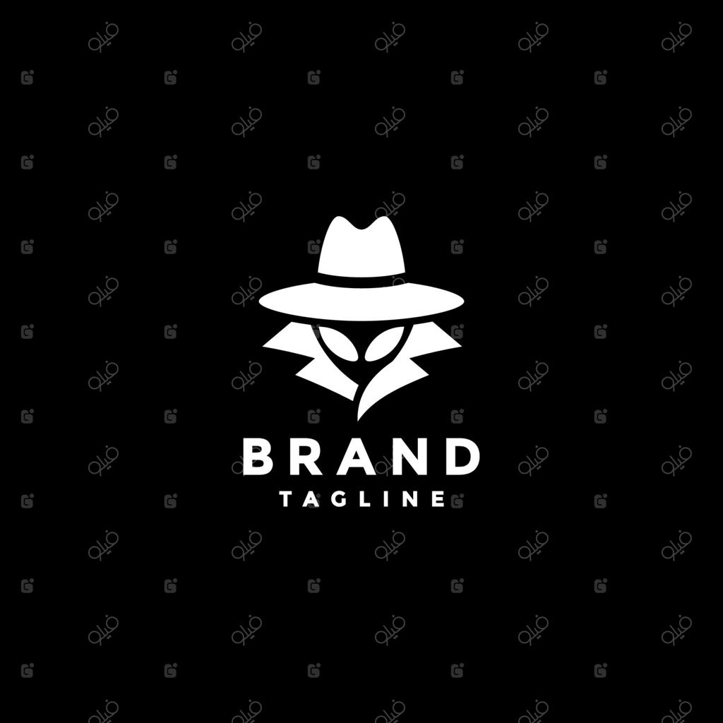 بیگانه مرموز با لوگوی سفید: طراحی لوگوی بیگانه با کلاه و کت.