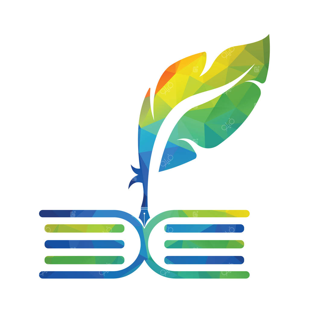 طراحی وکتور لوگوی قلم پر همراه با کتاب به شکل قوطی جوهر