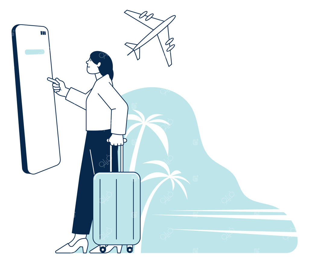 خرید اینترنتی بلیط هواپیما توسط زن با اپلیکیشن موبایل