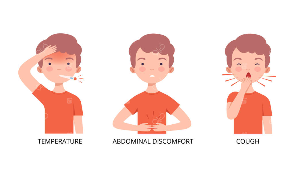 مجموعه وکتور: پسر بچه‌ای که از سرفه و تب رنج می‌برد