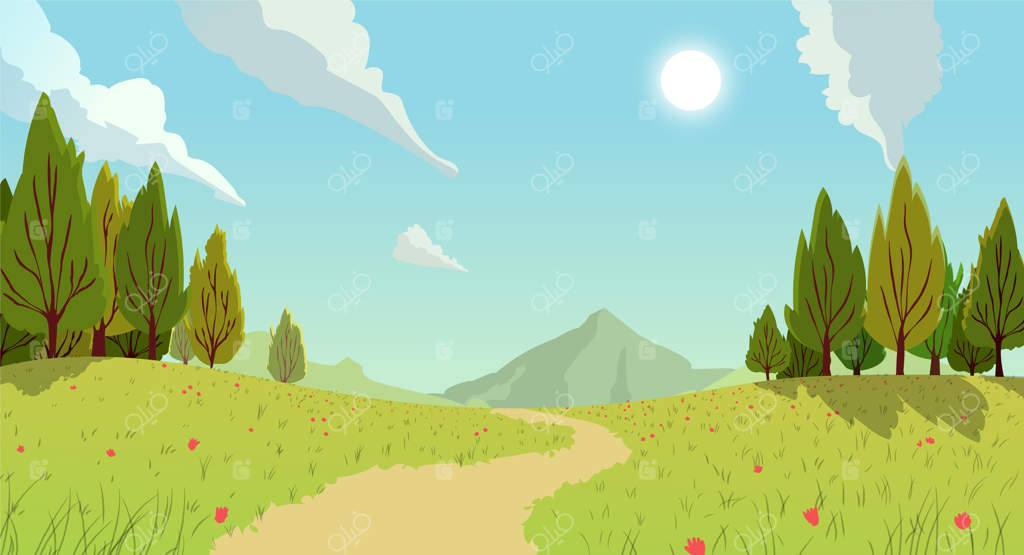 منظره‌ی روستایی با مسیر و کوه