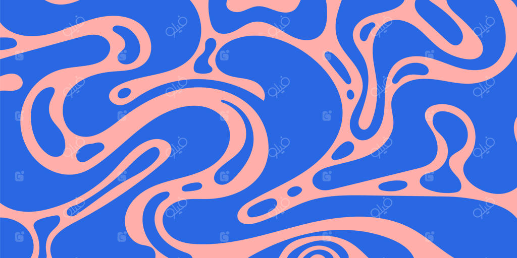 پس‌زمینه انتزاعی و مایع با خطوط حجیم موج‌دار و خطوط آبی سیال و تزئینی جداشده