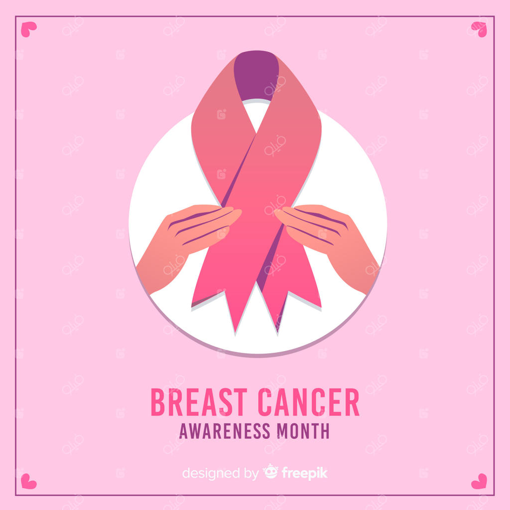 آگاهی درباره سرطان سینه با روبان و دست‌ها