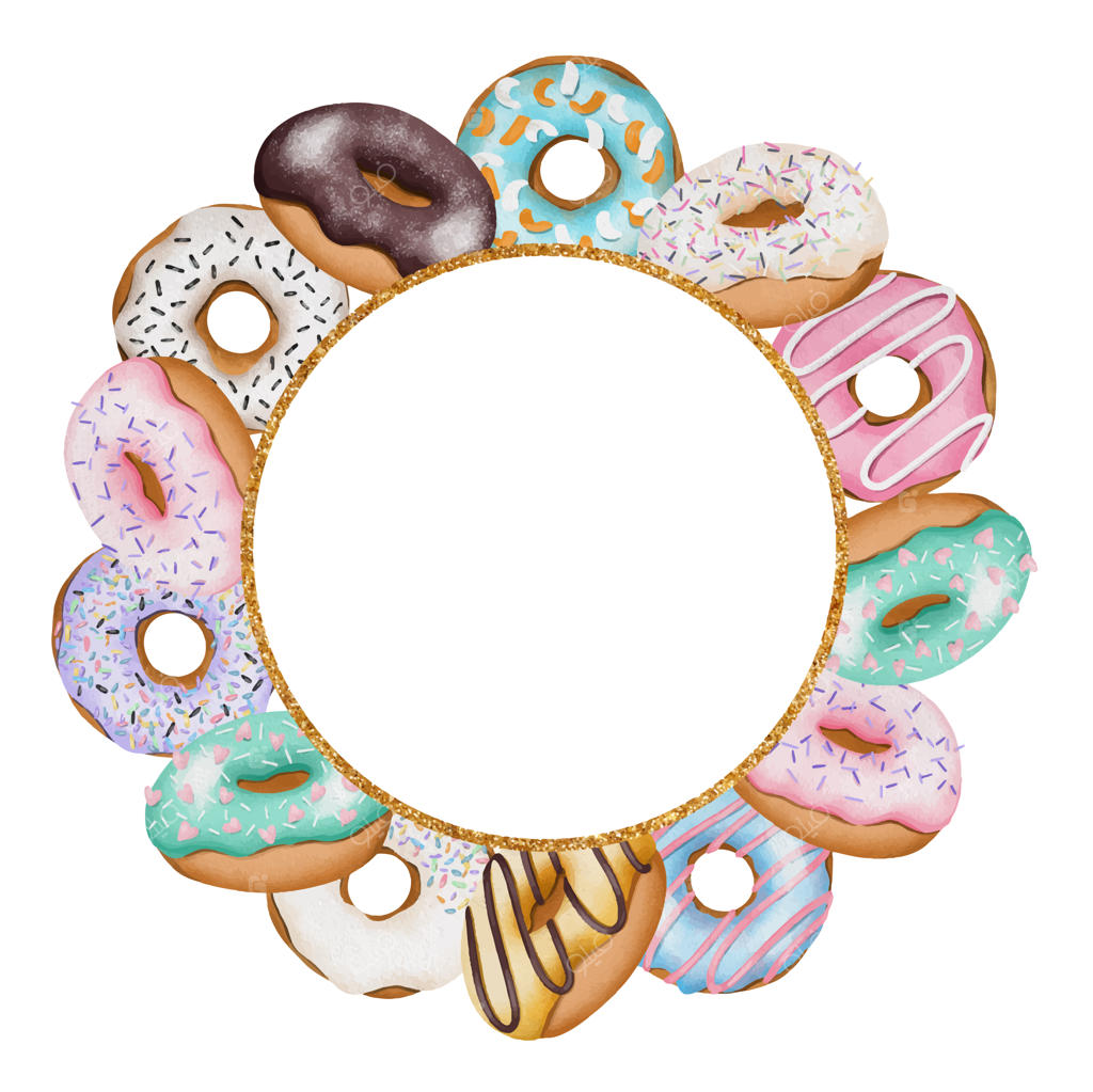 قاب دایره‌ای از دونات‌های رنگارنگ لعاب‌دار