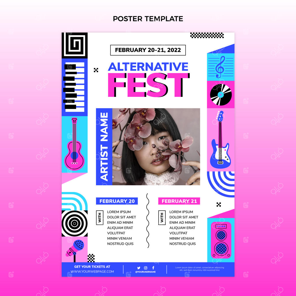 پوستر جشنواره موسیقی با طراحی تخت و موزاییکی