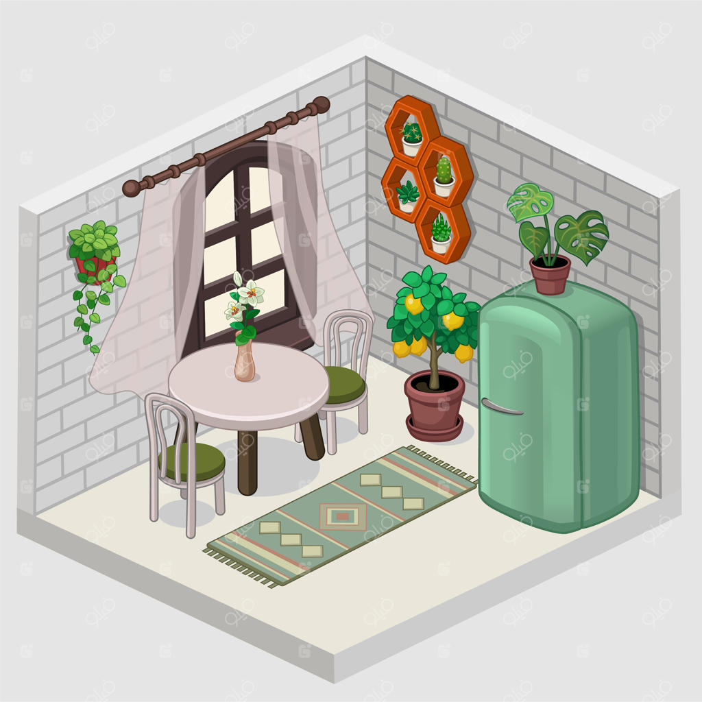 تصویر ایزومتریک اتاق مدرن: مناسب برای لوگو، آیکون، اشیاء و هنری بازی