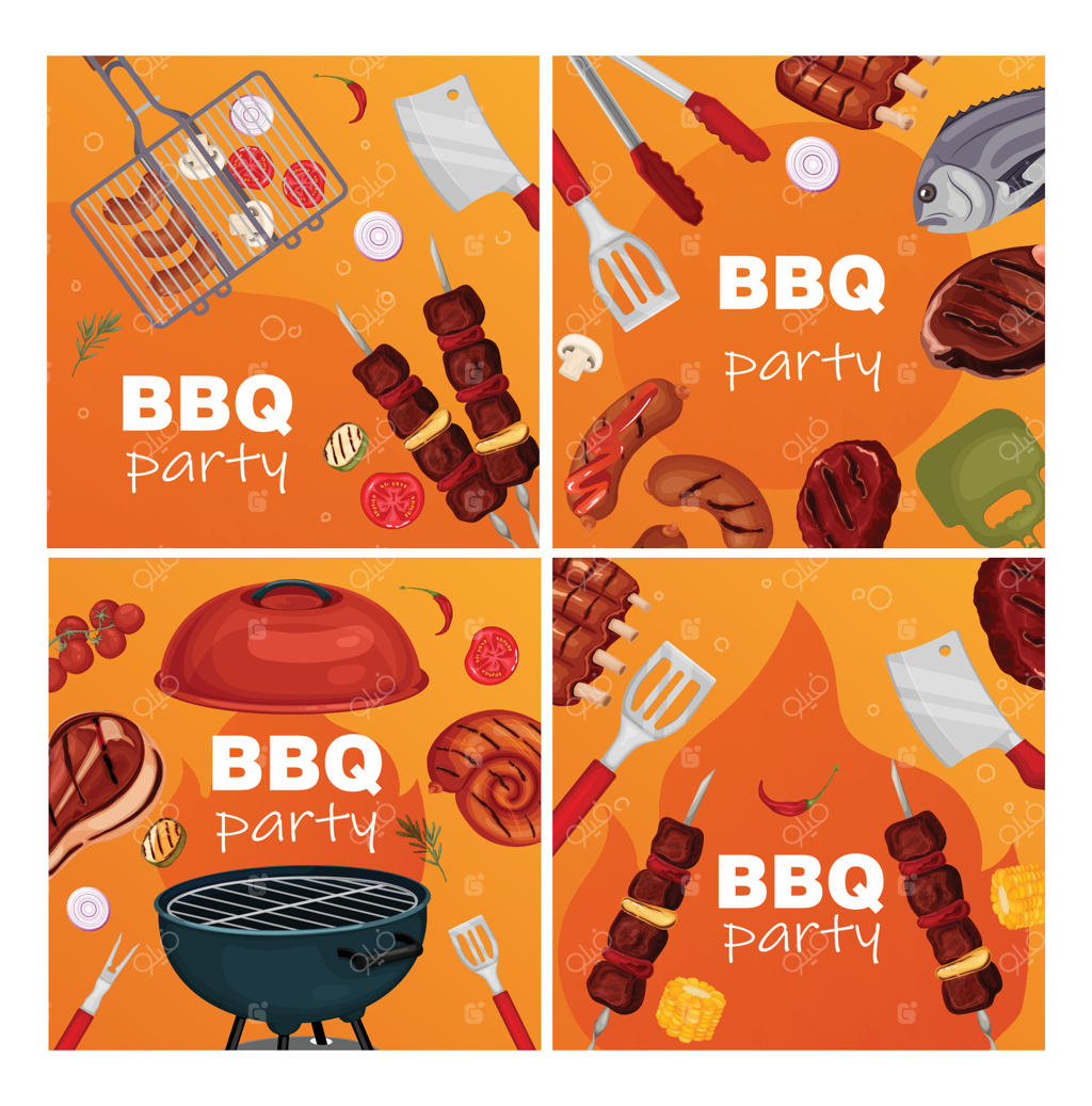 لذت بردن از یک مهمانی باربیکیو با غذاهای خوشمزه کبابی Pro Vector