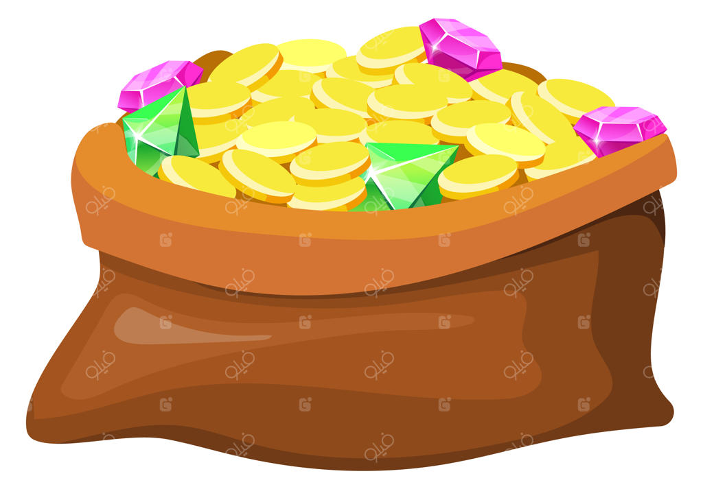 کیسه گنج: کیسه قهوه‌ای پر از سکه‌های طلا