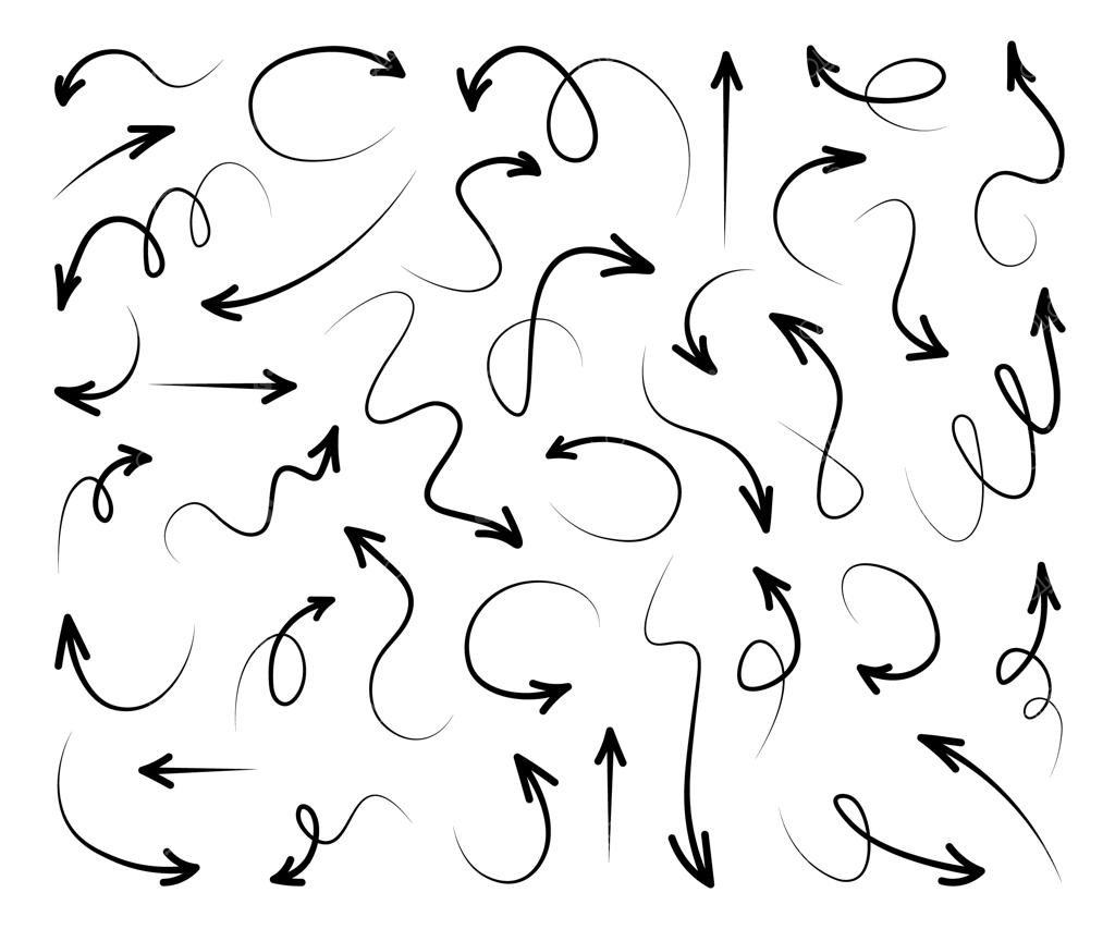 مجموعه وکتور فلش‌های سیاه طرح دستی مناسب برای طرح کسب‌ و کار و آموزش