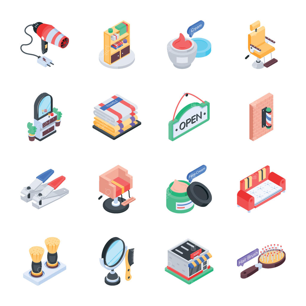 مجموعه آیکون آرایشگری ایزومتریک کاربردی