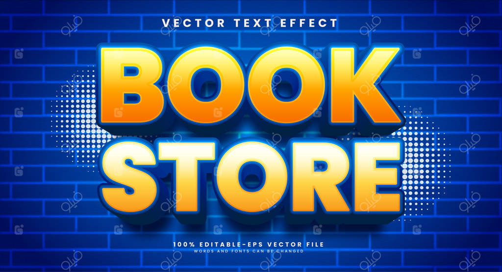 اثری متنی وکتور قابل ویرایش کتابفروشی با رنگ آبی