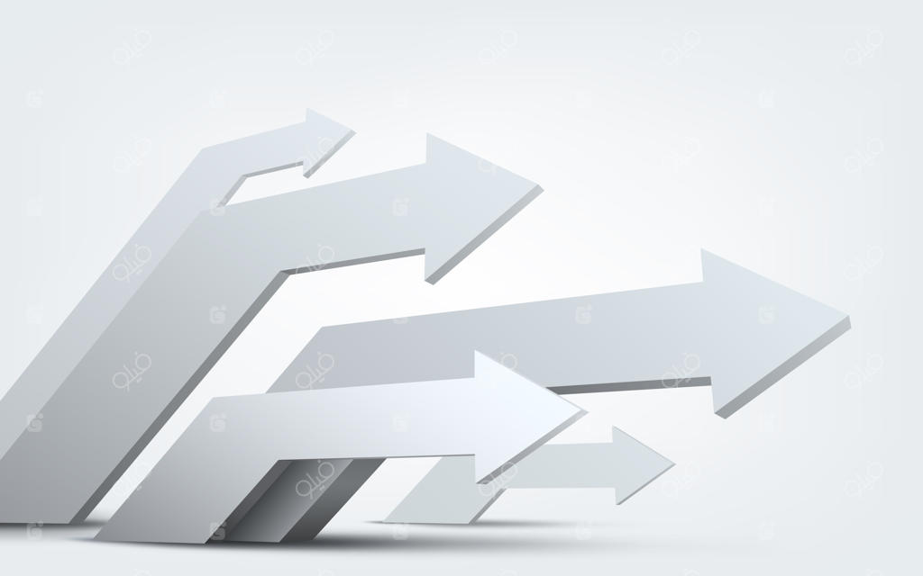 تصویرسازی وکتور انتزاعی با پیکان‌های سه‌بعدی سفید - فایل EPS10 شامل مش‌های گرادیان، حالت‌های ترکیبی و افکت‌های شفافیت