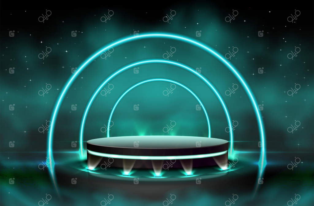 صحنه مشکی روشن نئون با نورهای نقطه‌ای و افکت ابرها.