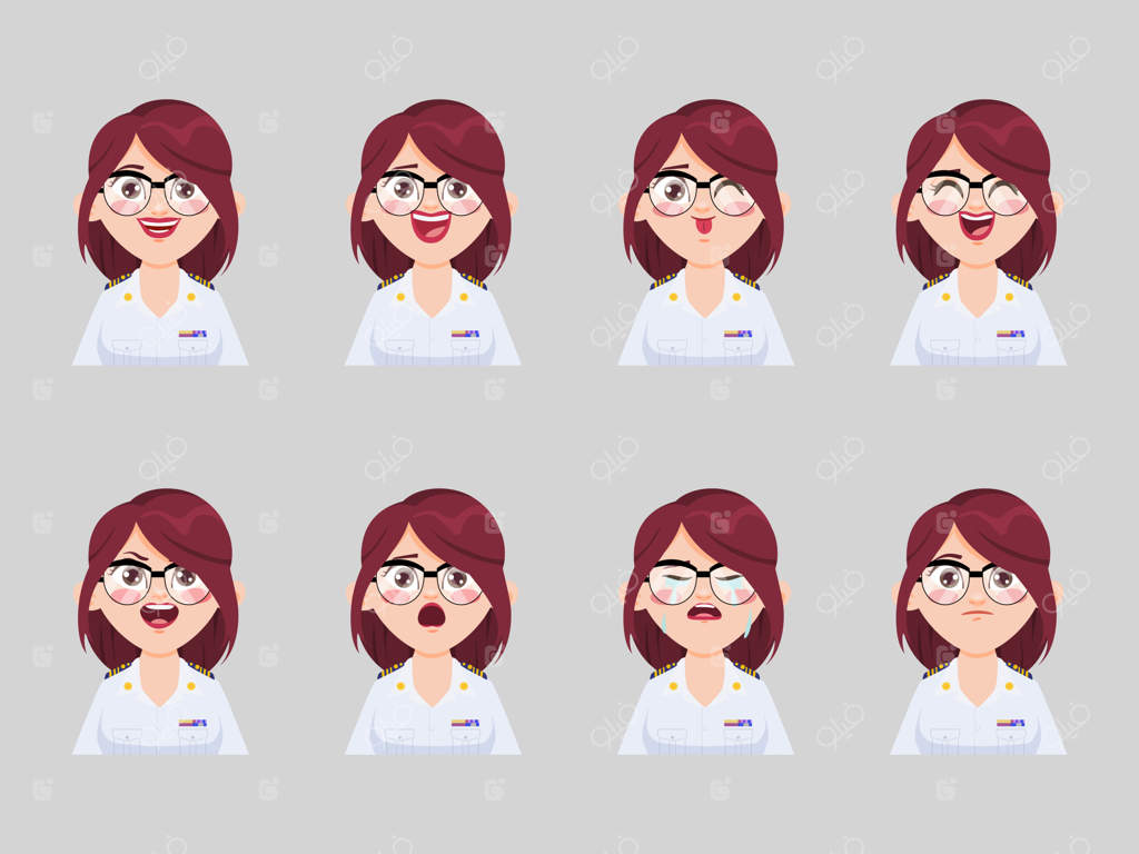 تصویر کلیپ‌آرت چهره معلم زیبا در بانکوک که احساسات را نشان می‌دهد