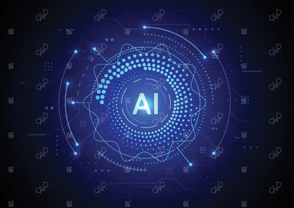 چیپ هوش مصنوعی روی برد مدار در طرح مفهومی فناوری آینده‌نگر برای وب، بنر، کارت، و روی جلد