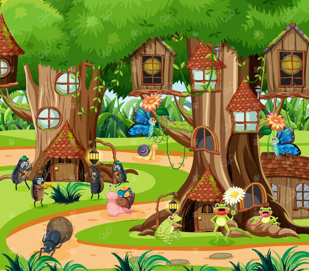 جنگل خیالی با حشرات کارتونی