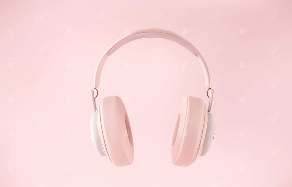 هدفون‌های بی‌سیم سه‌بعدی مدرن با پس‌زمینه رنگ‌های پاستلی.