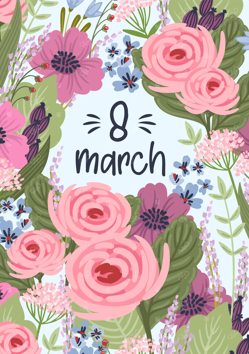 قالب وکتور با طراحی گل‌های زیبا برای روز جهانی زن و مناسبت‌های دیگر