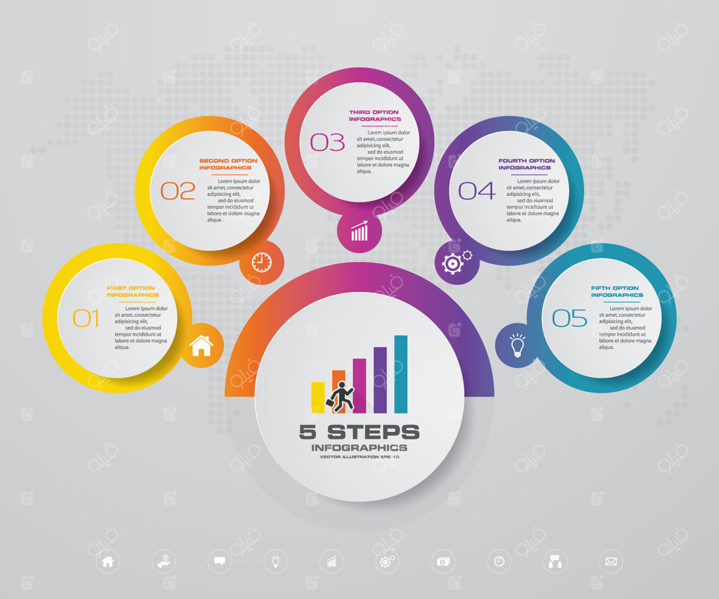 نمودار عناصر اینفوگرافیک ۵ مرحله‌ای برای ارائه.