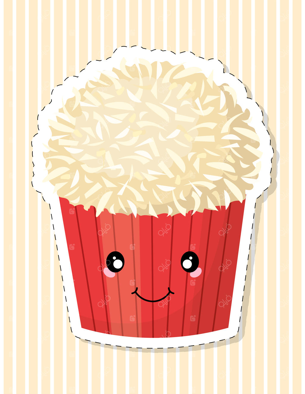 شخصیت کارتونی بامزه کیک کاپ کیک با تزئین نارگیل