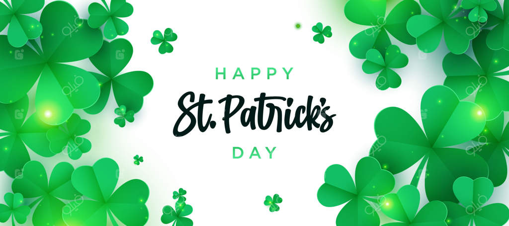 تبریک روز سنت پاتریک با برگ شبدرهای سبز