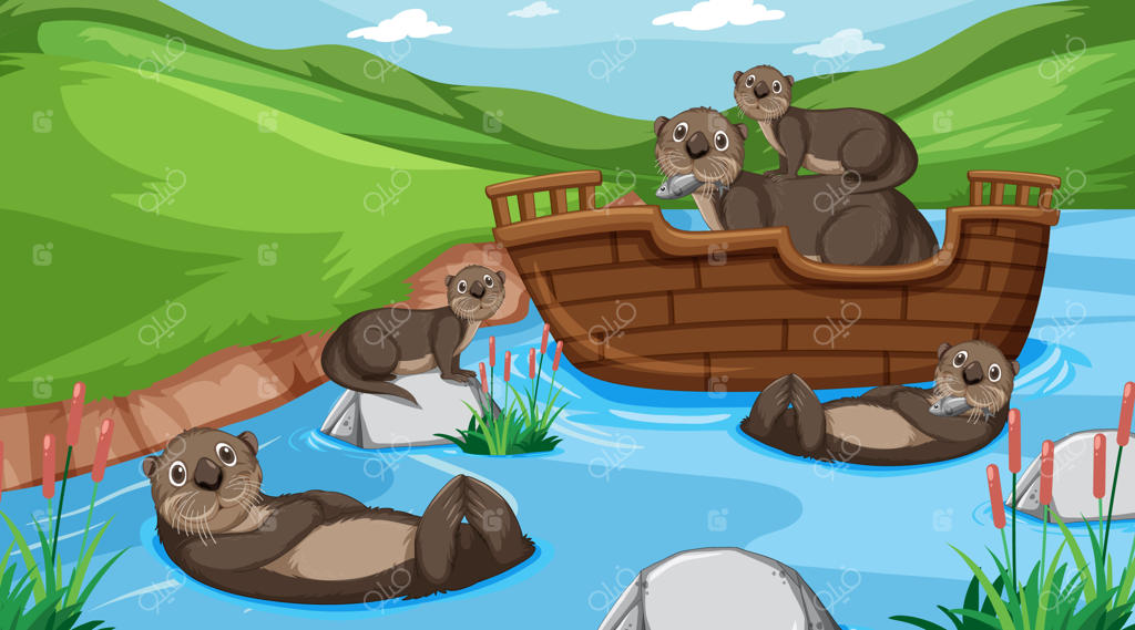 رودخانه‌ای در دل جنگل با قایق چوبی و سگ‌های آبی