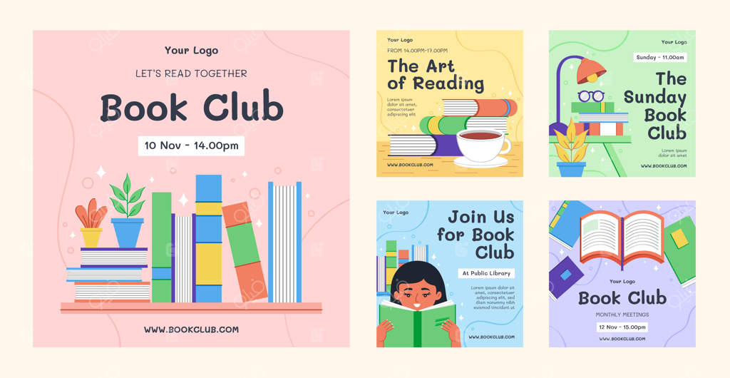 پست‌های اینستاگرامی باشگاه کتاب با طراحی دستی