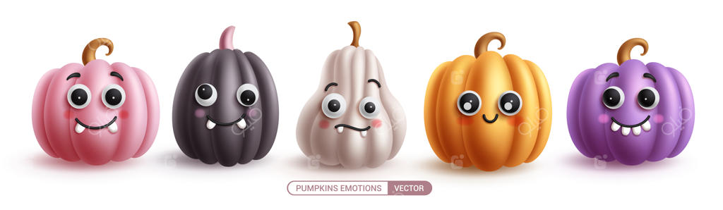 طراحی وکتور شخصیت‌های کدو حلوایی هالووین - شخصیت‌های رنگارنگ و شاد کدو حلوایی هالووین