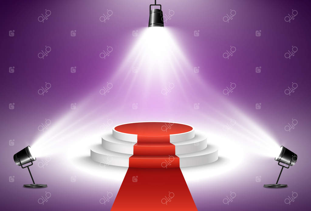 تجهیزات نورپردازی و سکو یا پایه برای تقدیر از برندگان جوایز.