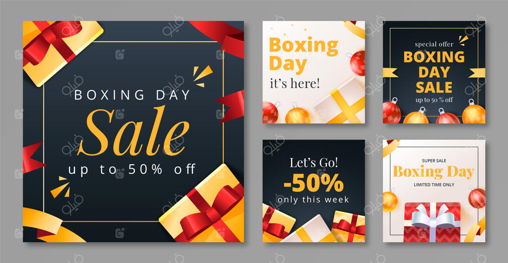 مجموعه پست‌های اینستاگرام با گرادینت برای روز باکسینگ همراه با هدایا