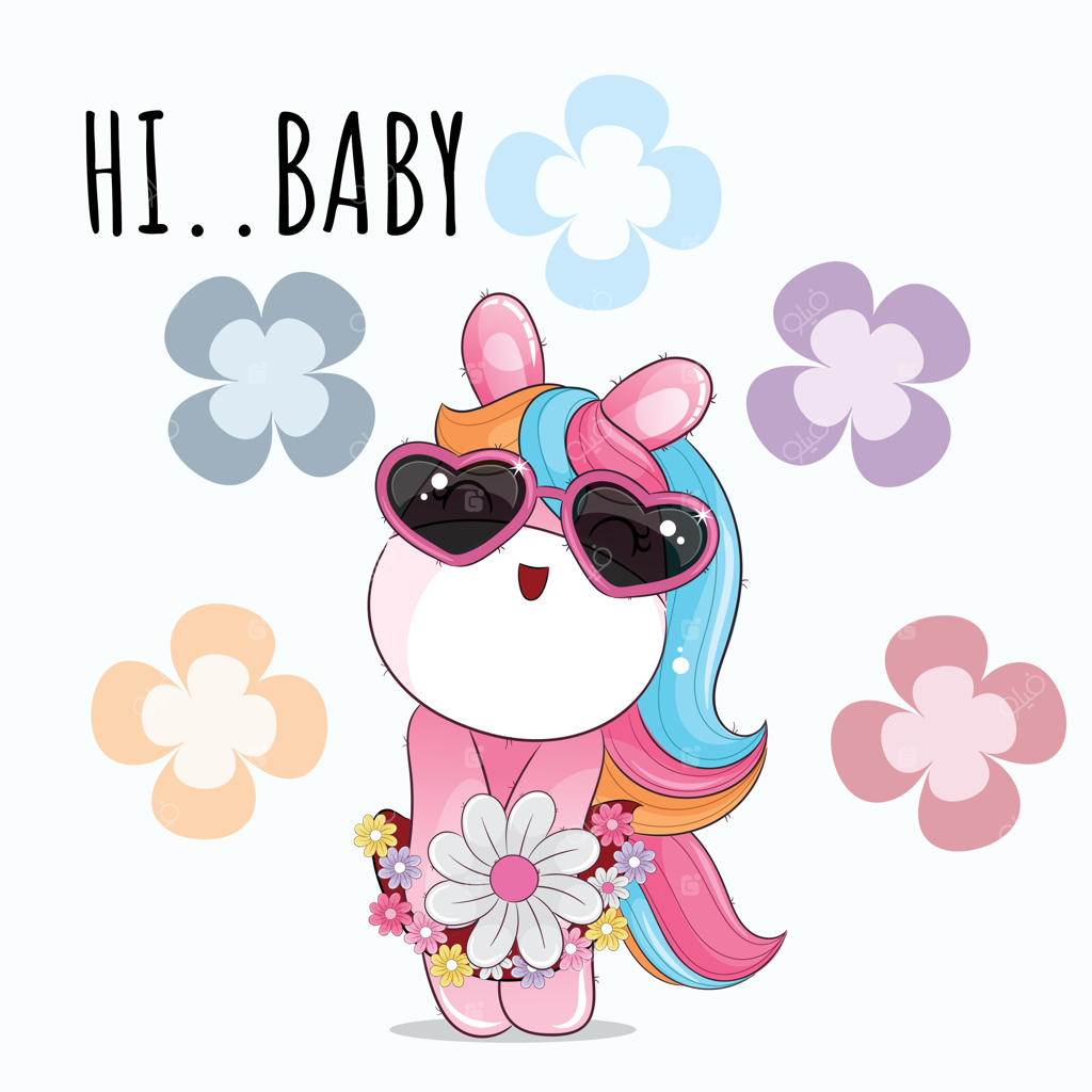 تصویر حیوان بامزه‌ی تک‌شاخ با گل‌ها برای کودکان - شخصیت بامزه‌ی تک‌شاخ