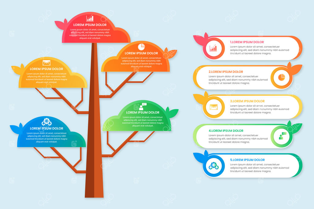 طراحی درخت اینفوگرافیک با گرادیان رنگی