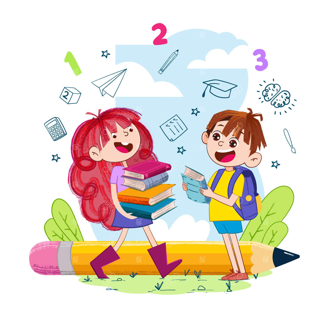 بچه‌های مدرسه با لبخند و کتاب در دست خوشحال هستند