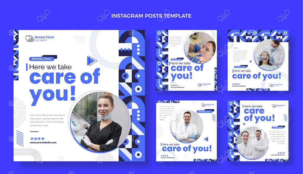پست‌های اینستاگرام کلینیک دندانپزشکی با طراحی تخت و مینیمال