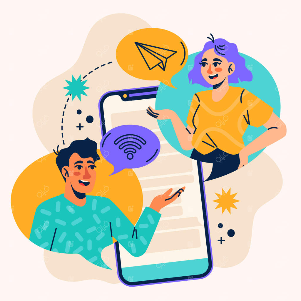 تصویرسازی ارتباط آنلاین ساده و مسطح