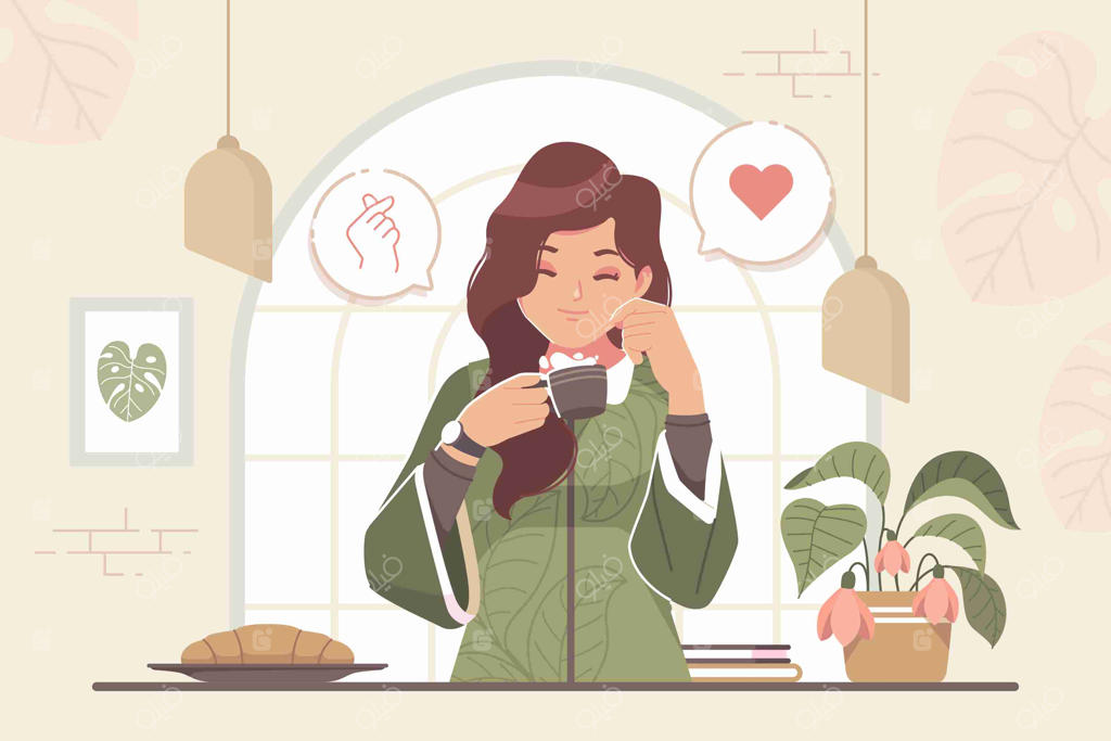 زنی در حال لذت بردن از یک فنجان قهوه