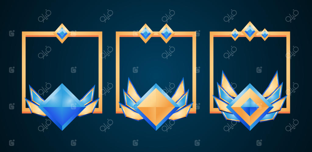 مجموعه قاب‌های فانتزی طلایی و الماس برای عناصر دارایی‌های گرافیکی رابط کاربری