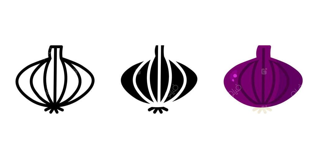 نماد پیاز قرمز خام. علامت رنگ پیاز آبی. سمبل برداشت ارگانیک باغچه. تصویر ویتامین و سبزی تند برای سالاد. نشانه تغذیه سالم و رژیم غذایی.