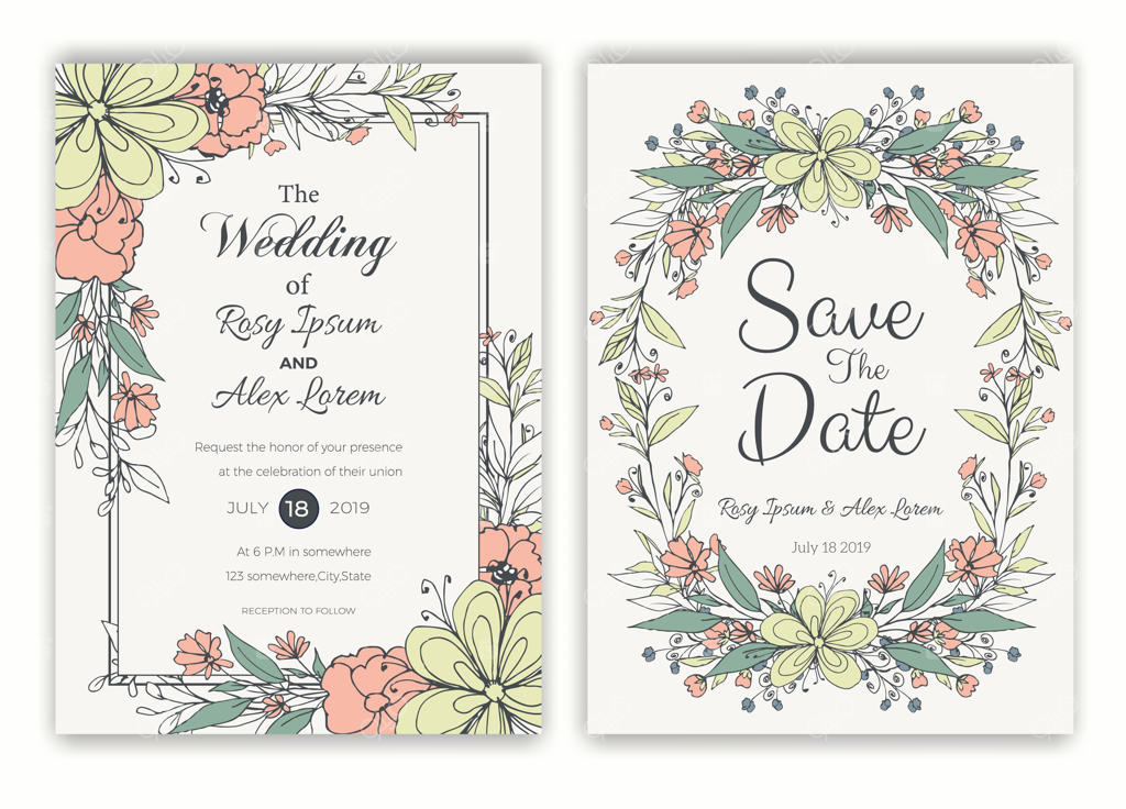 قاب گل‌دار دست‌کشیده برای کارت دعوت عروسی