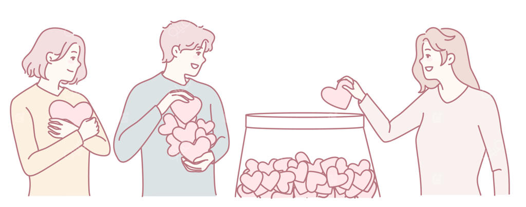 تبادل نمادهای قلبی‌شکل محبت در یک جشن گروهی