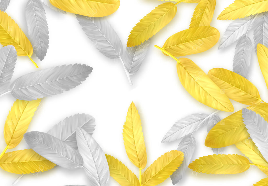 پاییز و برگ‌های رنگارنگ: پس‌زمینه‌ای با برگ‌های طلایی و نقره‌ای. تصویرسازی وکتور