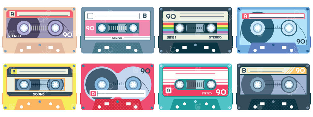 نوار کاست قدیمی: مجموعه وکتور میکس‌تِیپ‌های نوستالژیک و کاست‌های موسیقی پاپ دهه ۱۹۸۰
