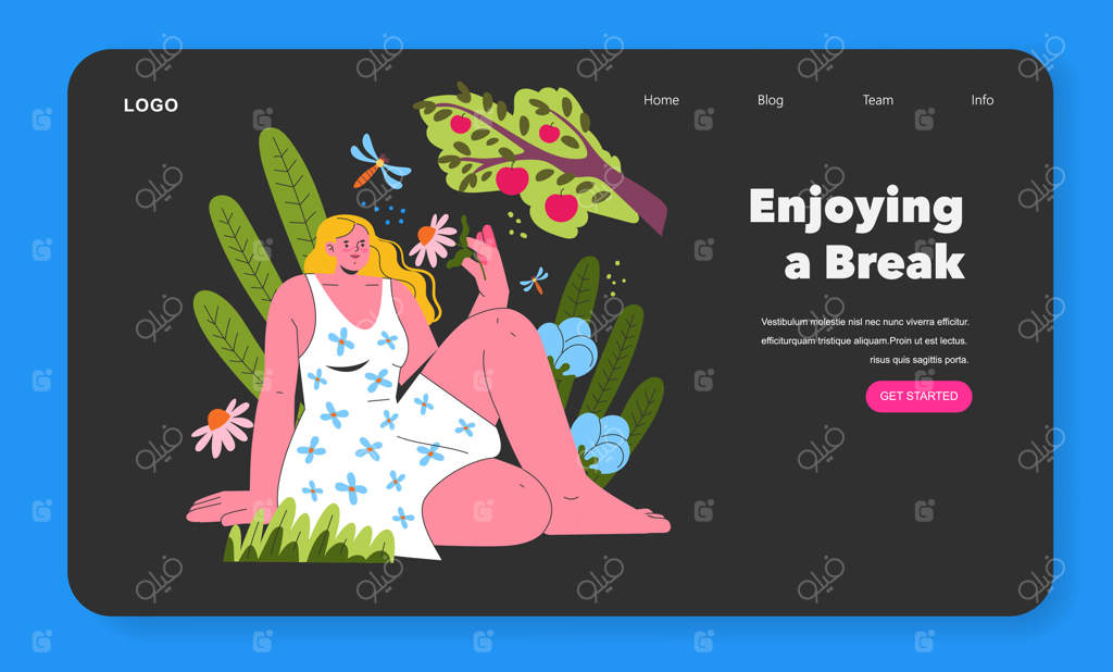 دختری در باغ. تصویرسازی ساده