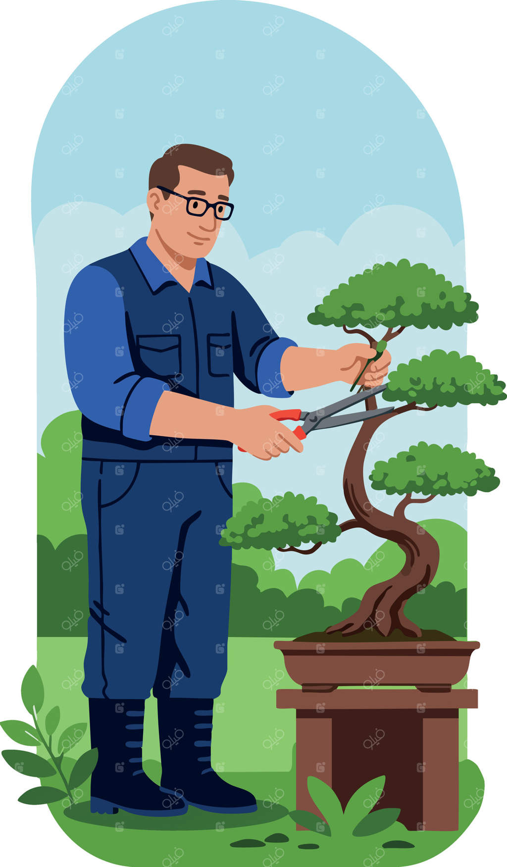 هرس درخت بونسای با قیچی، فعالیت آرامش‌بخش در باغبانی