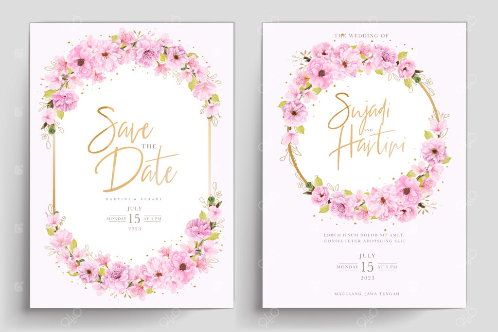 طراحی قاب با آبرنگ و گل‌های شکوفه گیلاس