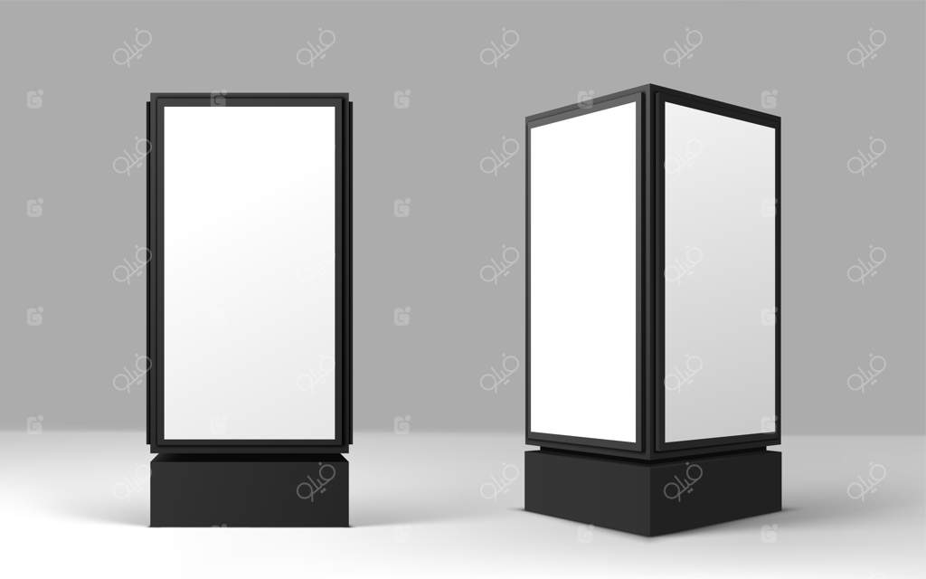 تابلوی تبلیغاتی خالی در پس‌زمینه خاکستری - پوستر عمودی خیابانی. واقع‌گرایانه