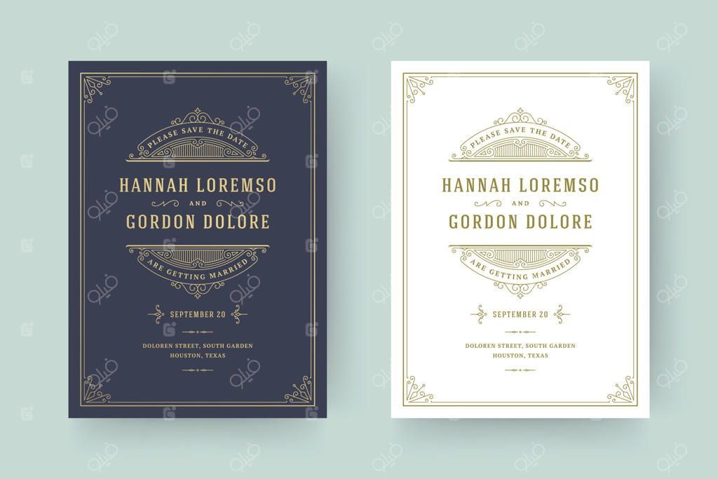 کارت دعوت عروسی با تاریخ و تزئینات زیبا.