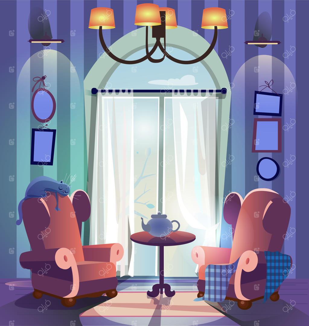 فضای داخلی خانه با صندلی‌های راحتی کنار پنجره و میز قهوه