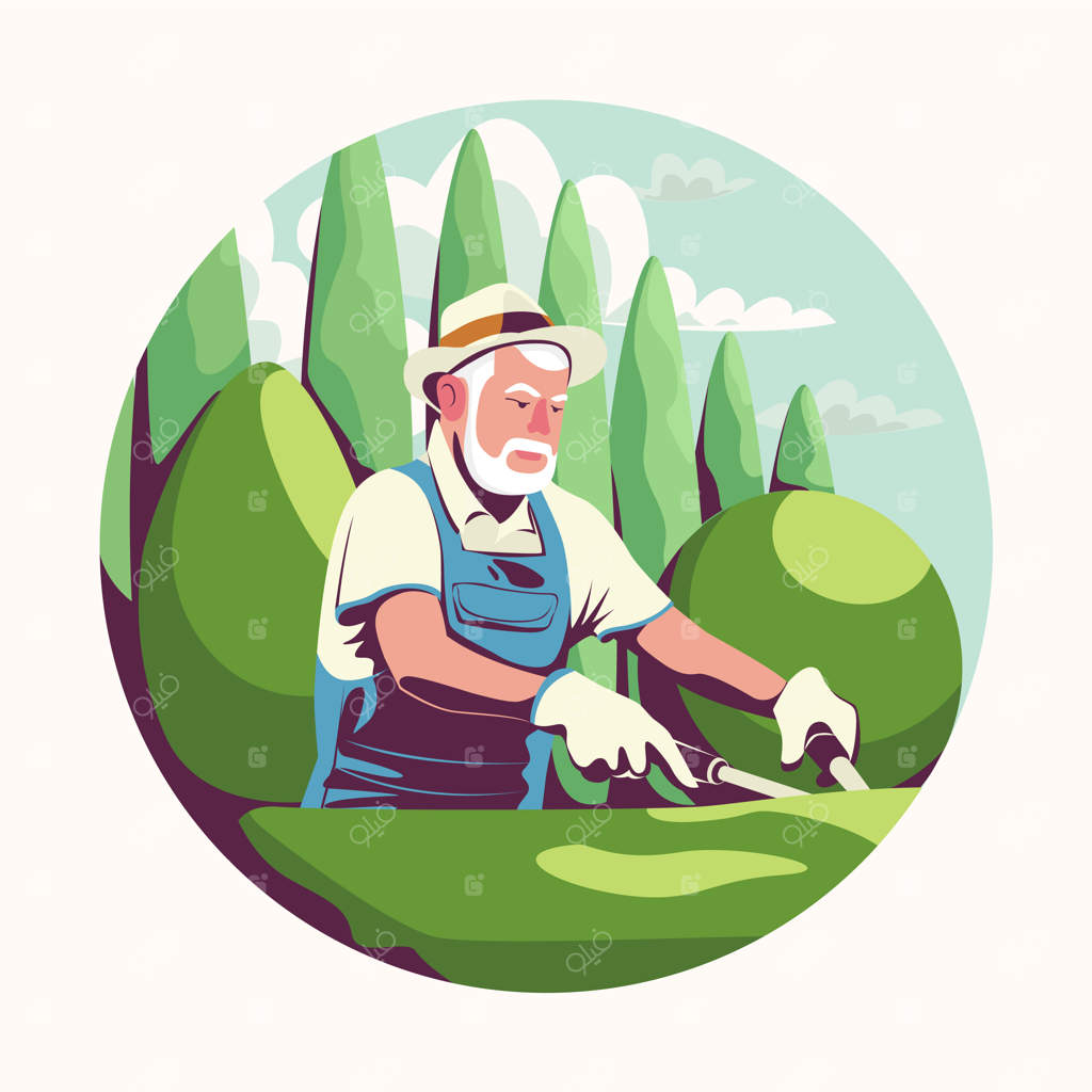 باغبان پارک مشغول هرس بوته‌ها