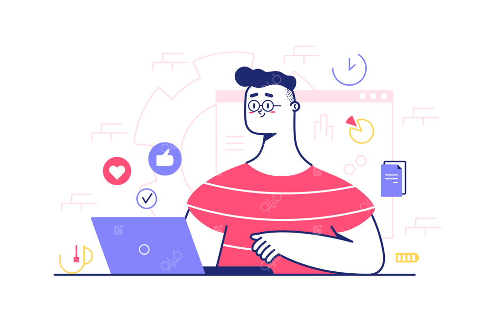 مردی با عینک در حال کار با لپ‌تاپ